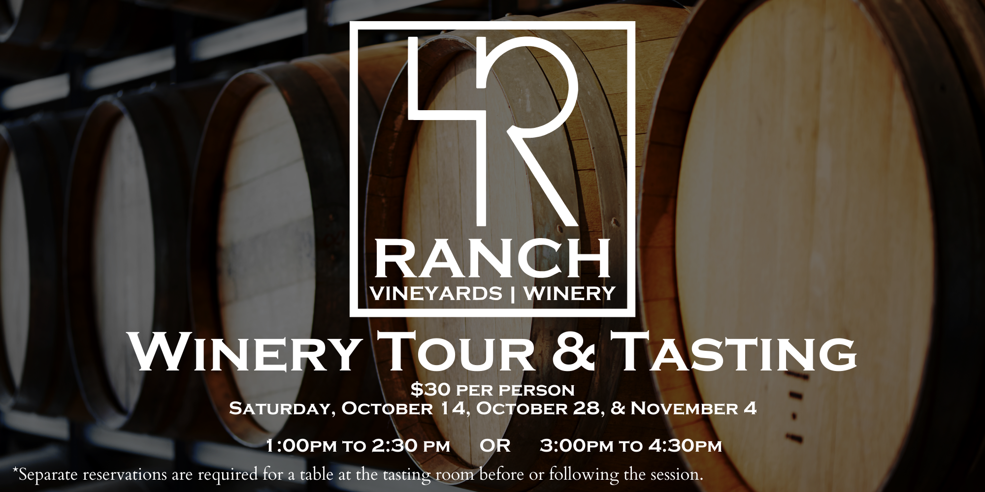 Winery Tour & Tasting at 4R in Muenster. Saturday, October 14, October 28, & November 4, from 1:00 to 3:30 pm or 3:00 to 4:30 pm